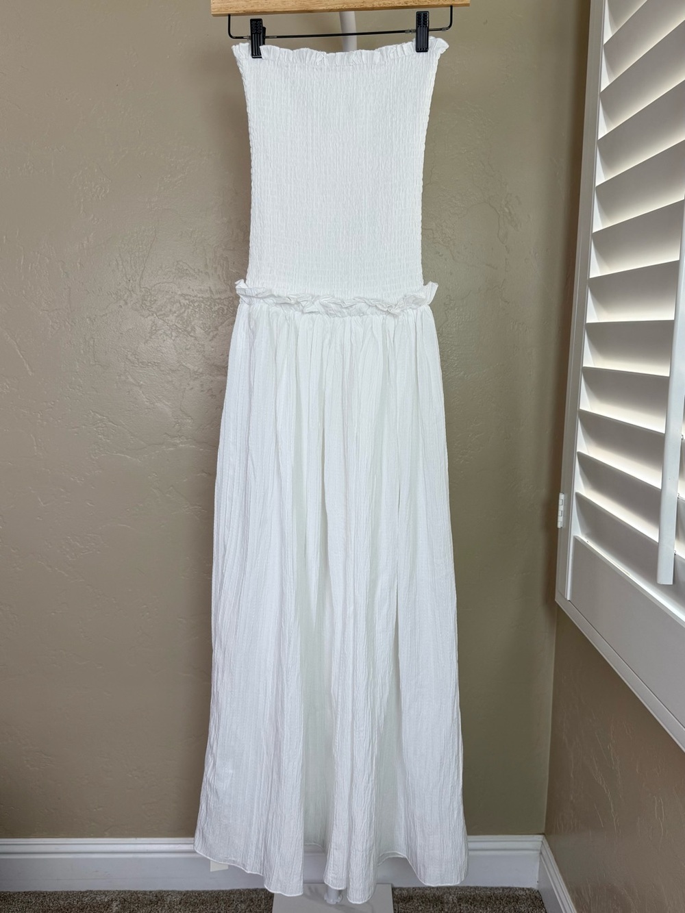 Commense White Smocked Strapless Maxi Dress Semi Sheer NWT XS